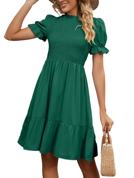 

women short sleeve solid round neck medium dress, Black;gray