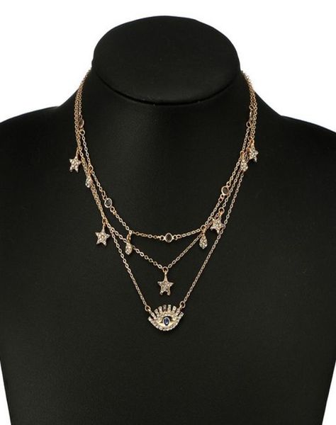 

womens necklaces bohemia layered choker necklace evil eye necklace star necklace crystal star pendant multilayer station chain1383181, Golden;silver