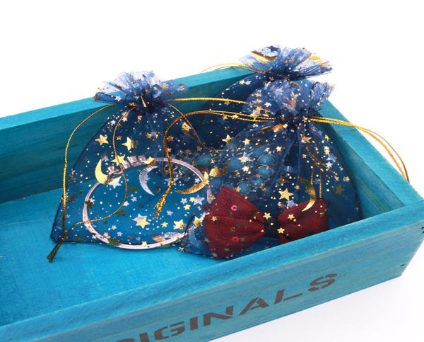 

100pcs 9x12cm navy blue jewelry bag wedding gift star moon organza bag drawable jewelry packaging display jewelry pouches bags2278020, Pink;blue