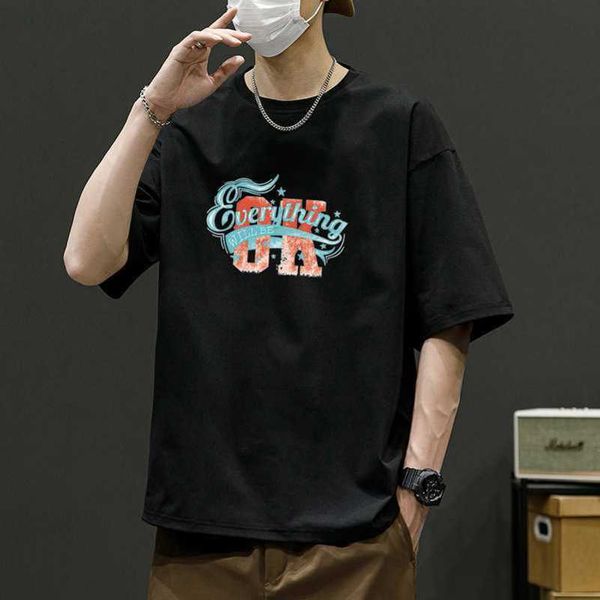 

american high street fashion brand off shoulder round collar cool tee shirt for men and women couple costume new summer printed t-shirt, White;black