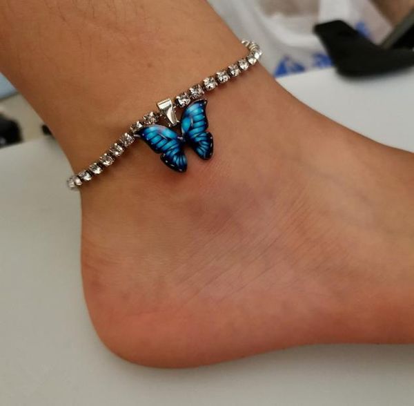 

bohemian beach anklet female crystal chain anklet gold and silver butterfly anklet leg anklet bracelet girl anklet jewelry2281112, Red;blue