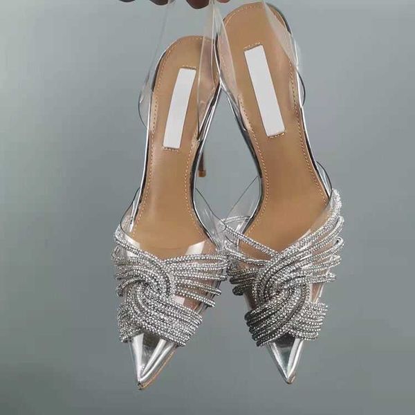 

summer luxury brands gatsby woman sandals shoes slingback pumps crystal swirls pvc toecaps pointed toe lady high heels eu35-43, Black
