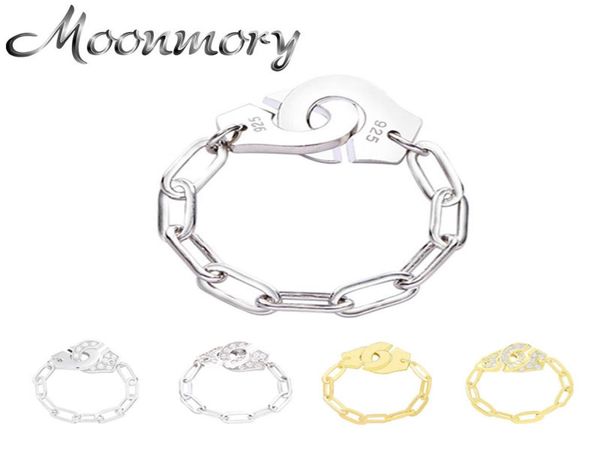 

moonmory fashion 925 sterling silver handcuff ring white paper clip chain menottes ring gift for women and men jewelry dating6525600