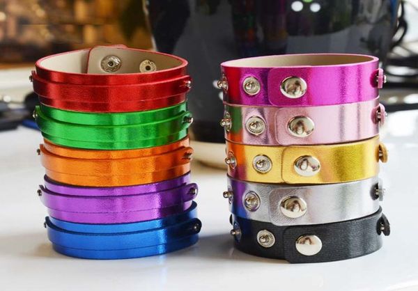 

10pcs mixed color glossy bracelets 818mm200mm snap button pu leather bracelets bangles diy accessorie for 8mm slide charms sli9778478, Golden;silver