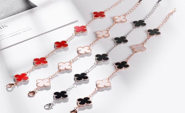 

316l titanium steel gold plated white agate black onyx clover love bracelet gold fine natural red agate jewelry for women1394039, Golden;silver