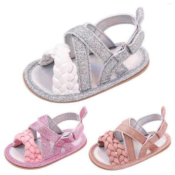 

first walkers summer sequins sandals toddler shoes infant girls flat bottom solid color lightweight hook loop soft baby