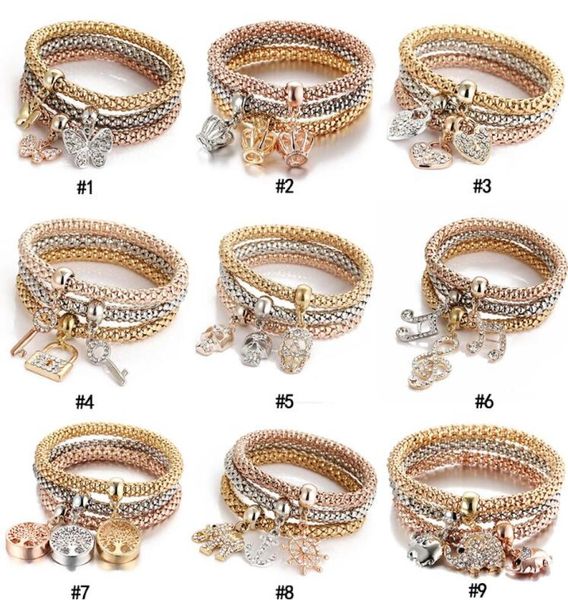 

whole 3pcsset crystal luxury designer jewelry women bracelets rhinestone bracelet butterfly key lock tree of life charm jewel2604543, Golden;silver