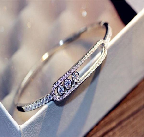 

silver color sliding move stones bracelet bangle for women girl with movable stone move bracelet jewelry france brand2974988, Black