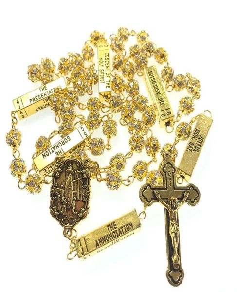 

blingbling 8mm golden color crystal rhinestone beads five mysteries rosary religious catholic rosario7723845, Silver