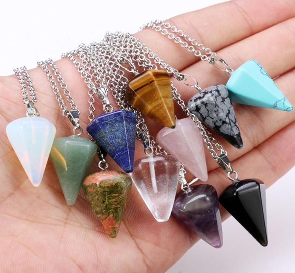 

stone necklaces choker necklace hexagonal pendulum chain natural stone pendant taper soul swing bullet crystal necklace2766861, Silver
