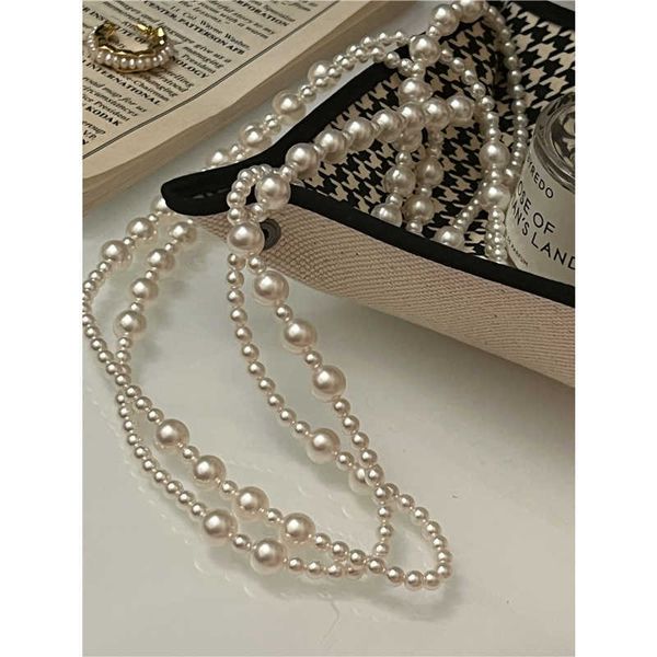 

beaded necklaces european and american artificial pearl french long necklace sweater chain women's dinner temperament 230613, Silver