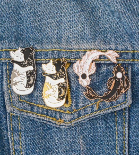 

yin yang pins collection yinyang cat and fish brooches badges enamel pins japanese fish jewelry denim jacket canvas bag pin mixab5309858, Gray