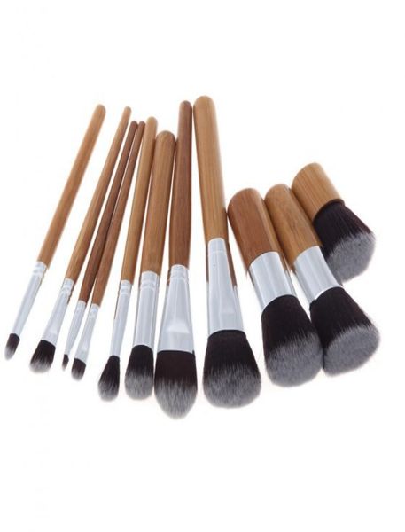 

11pcsset bamboo handle makeup brush set bamboo pole makeup brushes kit suit bamboo pole with sack b110019726208