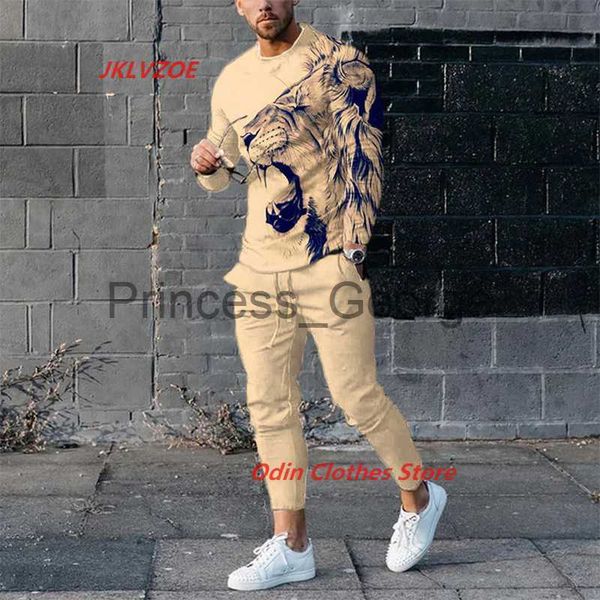 

men's tracksuits autumn clothes men tracksuit set 3d print lion sportswear oneck street suit long sleeve 2pcs men's set casual swe, Gray
