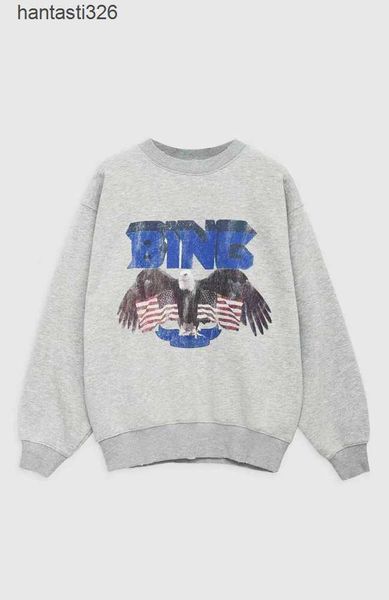 

anine bing women fleece sweatshirt niche classic eagle print hem worn designer sweater pullover hoodie napoli soccer, Black