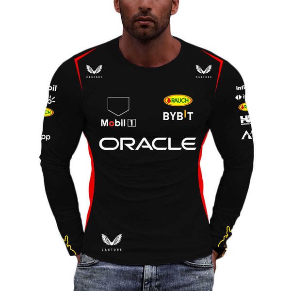 

2023 fashion new men's t-shirts formula 1 racing team season bull men long sleeve sport women oversized clothes spring red children tee, White;black