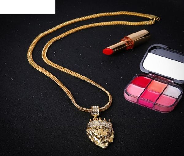 

pendant necklaces otoky mens full iced out rhinestone lion tag cuban chain hip hop necklace drop jan241224470, Silver