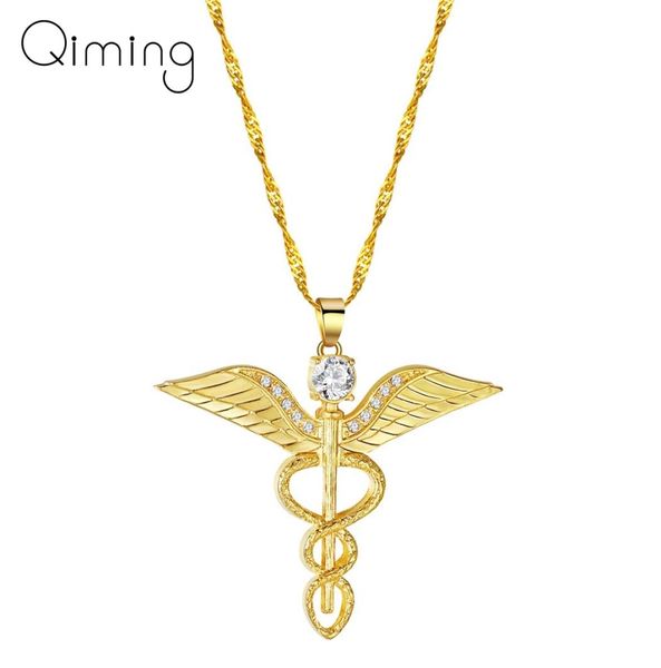 

angel039s wings necklace women moissanite snake ouroboros magic wand caduceus emergency medical medical doctor nurse jewelry4647146, Silver