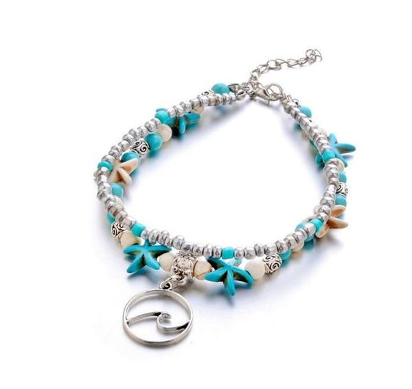 

boho handmade wave beaded bracelets jewelry women barefoot sandals starfish ankle bracelets summer beach beads chain anklets 8045226, Golden;silver