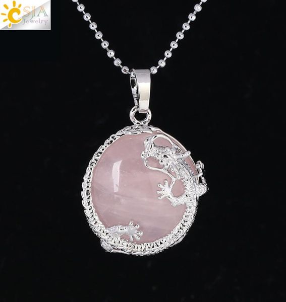 

csja chinese dragon stone rock necklace natural gemstone pendant white crystal tiger eyes flat round beads silver color lucky jewe5229007