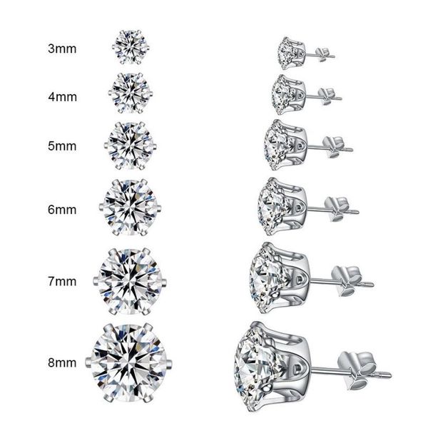 

fashion crown zirconia round stud earring for men and women 3mm8mm simulated diamond stud earrings wedding rock rapper jewelry gi1375646, Golden;silver
