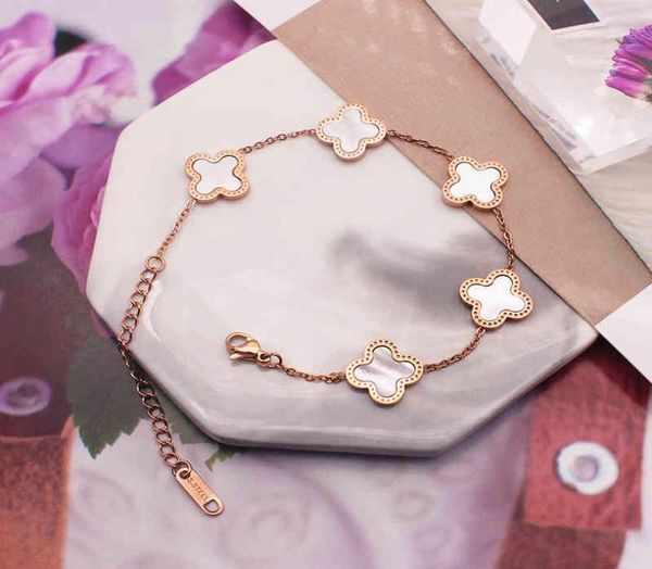 

18k rose gold designer women039s bracelets hand decoration titanium fanjia four leaf grass five flower bracelet female stainls 6066492, Black