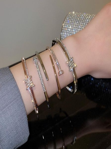 

fashion simple personality bangle diamond nail open bracelet women luxury jewelry3120124, Black
