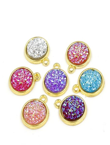 

12mm druzy drusy stone pendant gold bling resin round charm for neckalces fashion jewelry making in bulk8105907, Silver
