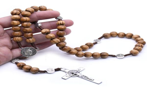 

new catholic brown wooden rosary beads orthodox cross woven rope necklace of religious jewelry men women gift cross necklace god b4744076, Silver