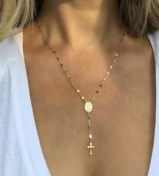 

fashion pendant necklace virgin mary madonna ovalshaped cross pendant gold silver color plated metal chain lady girls necklace9494296