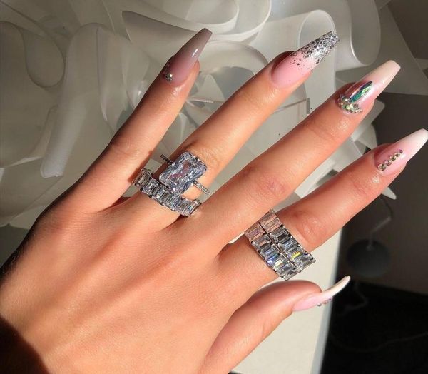 

whole classic women stacking cz eternity band baguette cubic zirconia engagement ring for women 5 6 7 8 91575064, Slivery;golden