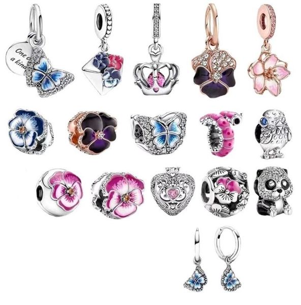 

wholesale 20pcs butterfly flower panda owl caterpillar crown viola tricolor silver charms pendant beads fit bracelet european charm beads je, Black