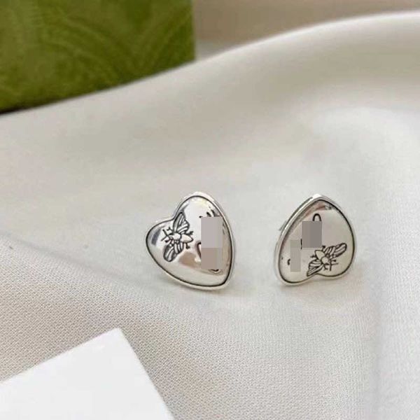 

sterling silver carved letter butterfly heart shaped simple men's and women's old family earrings, Golden