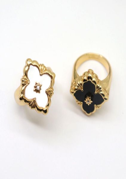 

womens fashion retro vintage clover designer band rings 18k gold luxury shell diamond shining flower ring jewelry3966957, Silver