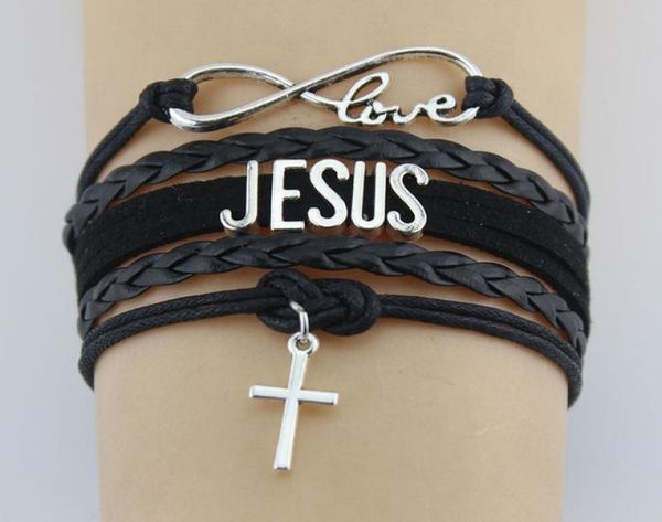 

infinity love jesus cross charm bracelets religious faith leather wrap rope men bracelets bangles for women jewelry6045709, Golden;silver
