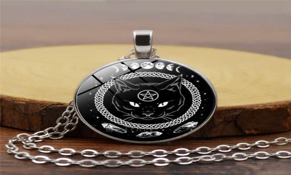 

black cat pendant necklace round time pentagram necklaces magic black cat necklace is very cool4342600, Silver