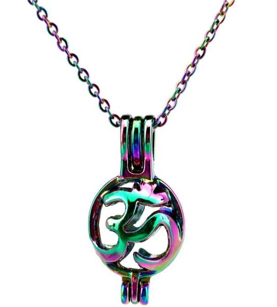 

c531 rainbow color 25mm yoga om sign beads cage pendant essential oil diffuser aromatherapy pearl cage locket pendant necklace8278913, Silver