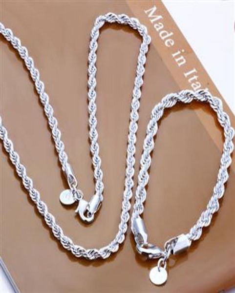 

fashion 925 sterling silver set solid rope chain 4mm men women bracelet necklace 16quot24inch jewelry link italy xmas new s0513667207