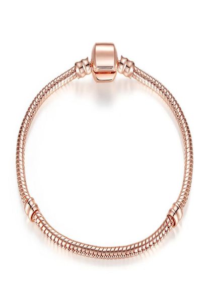

authentic silver plated chain 18k rose gold 3mm chain bracelet fit pandora silver charms european beads bracelet diy jewelry9813602, Golden;silver
