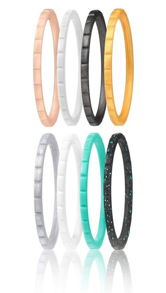 

colorful silicone band rings gear line wedding rings for women girls 3mm stackable rings soft flexible rubber fashion women jewelr4219977, Silver