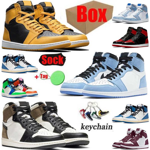 

university 1s blue unc designer mens womens basketball shoes jumpman 1 high og dark mocha pollen trainers seafoam sport sneakers with box si, Black
