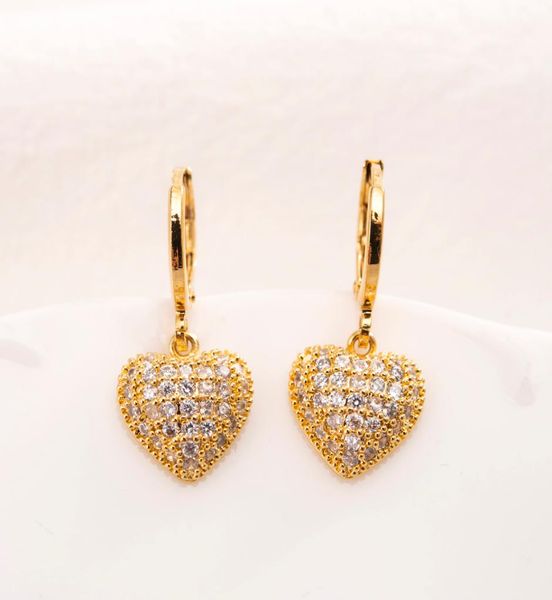 

elegant heart dangle 18 kt thai baht fine solid gold diamond drop earring chandelier korean style full earrings women luxurious je8820424, Silver