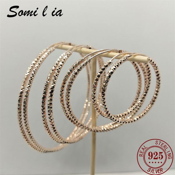 

hoop huggie somilia -925 sterling silver round earrings for women large circle piercing rose gold hoop earring dropship suppliers with gife, Golden;silver