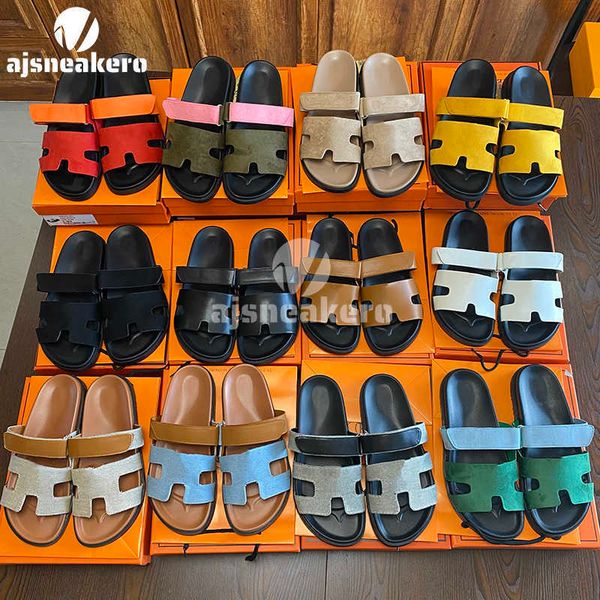

slippers sandals chypre slides luxury designer platform women's mules h letter flat leather beach 35-45, Black