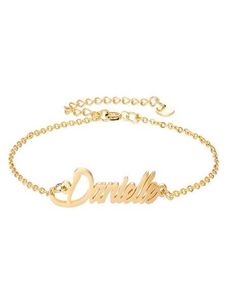 

18k gold plated stainless steel nameplate bracelets letter quotdaniellequot charm bracelets for women personalized custom char4199178, Golden;silver