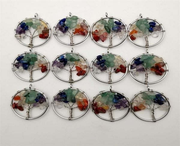 

fashion 30mm tree of life 12pclot tree chakra reiki healing natural stone pendant for jewelry making necklace accessorie 2010135316024, Silver