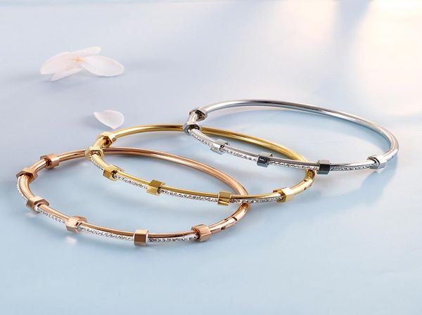 

stainless steel jewelry screw bracelet fashion crystal bracelet design jewelry women bracelets iced out bracelet bangle mens nut b3982684, Black