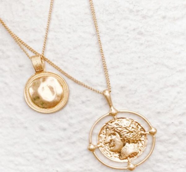 

retro european and american gold carved coin necklaces digital medal women039s long chain double layer necklace4029076, Silver