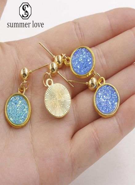 

new arrival druzy drusy resin earring for women sparkly dome seals round bling bling dangle earring simple valentine039s day je7690418, Golden;silver