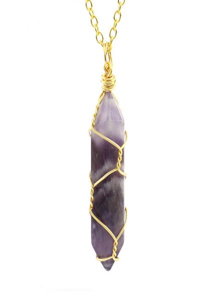 

natural stone bullet amethyst turquoise crystal quartz hexagonal pendant necklace for women3621384, Silver